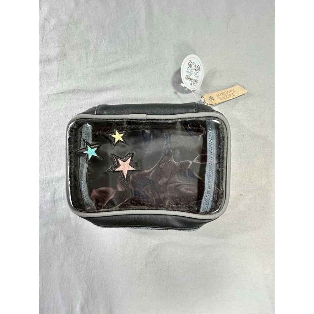 Jadelynn Brooke Stars Cosmetic Bag Clear Front Embroidered Stars 8.75"x6.5"x2.5"